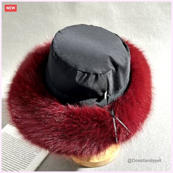 Oversized Faux Fur Bucket Hat, One Size, Winter Warmth, Vegan